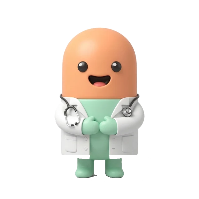 SuppBuddy in a lab coat, reading a clipboard